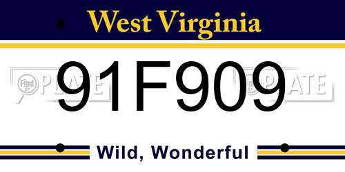 91F909 West Virginia License Plate