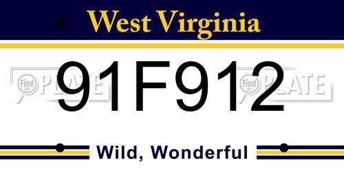 91F912 West Virginia License Plate