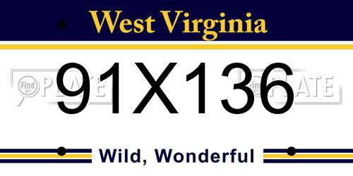 91X136 West Virginia License Plate