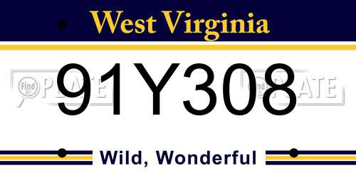 91Y308 West Virginia License Plate