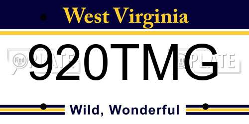 920TMG West Virginia License Plate