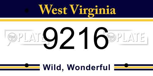 9216 West Virginia License Plate