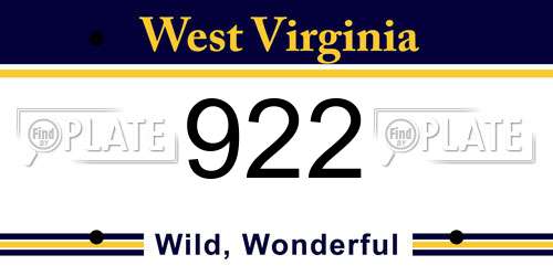 922 West Virginia License Plate