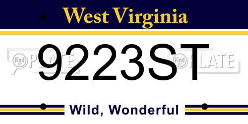 9223ST West Virginia License Plate