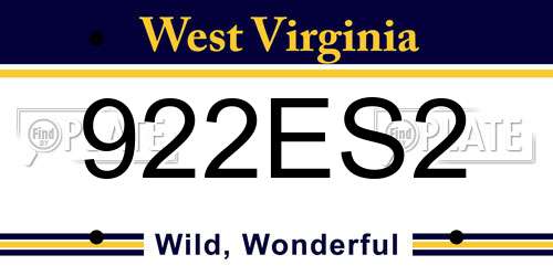 922ES2 West Virginia License Plate