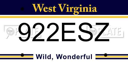 922ESZ West Virginia License Plate