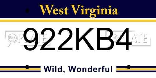 922KB4 West Virginia License Plate