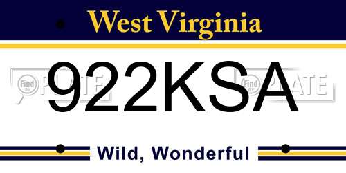 922KSA West Virginia License Plate