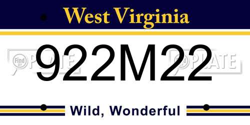 922M22 West Virginia License Plate