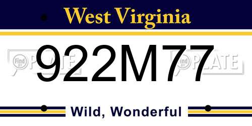 922M77 West Virginia License Plate