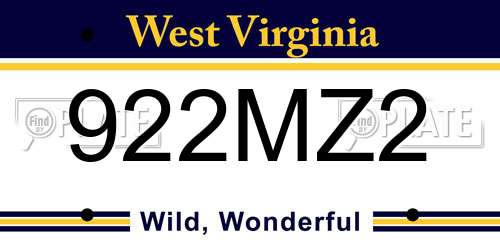922MZ2 West Virginia License Plate