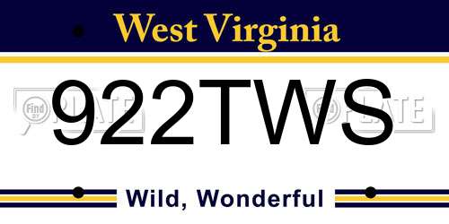 922TWS West Virginia License Plate