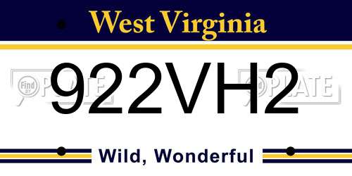 922VH2 West Virginia License Plate
