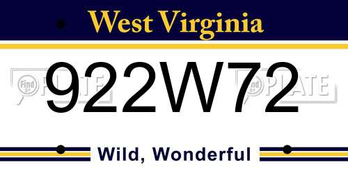 922W72 West Virginia License Plate