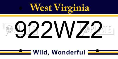 922WZ2 West Virginia License Plate