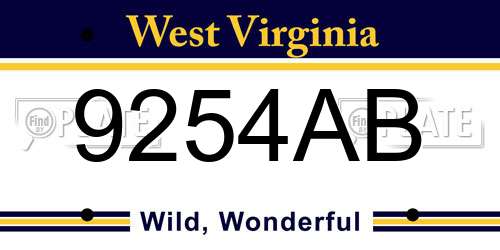9254AB West Virginia License Plate