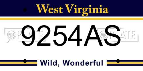 9254AS West Virginia License Plate