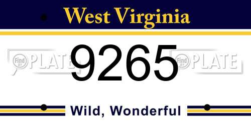 9265 West Virginia License Plate