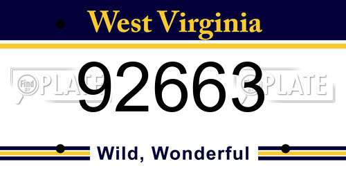 92663 West Virginia License Plate
