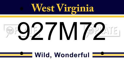 927M72 West Virginia License Plate