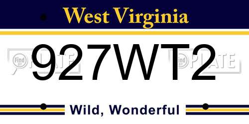 927WT2 West Virginia License Plate