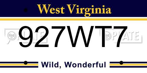 927WT7 West Virginia License Plate
