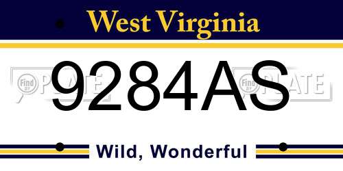 9284AS West Virginia License Plate
