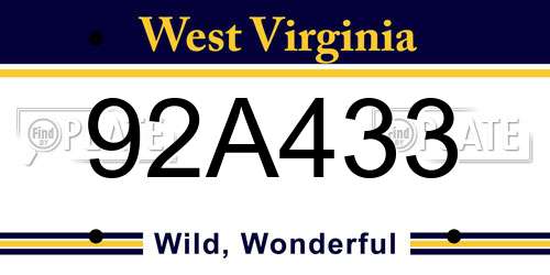 92A433 West Virginia License Plate