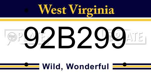92B299 West Virginia License Plate