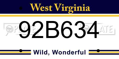 92B634 West Virginia License Plate