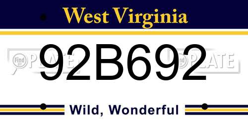 92B692 West Virginia License Plate