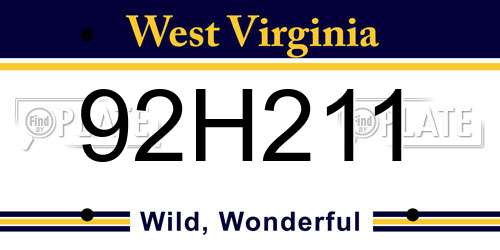 92H211 West Virginia License Plate