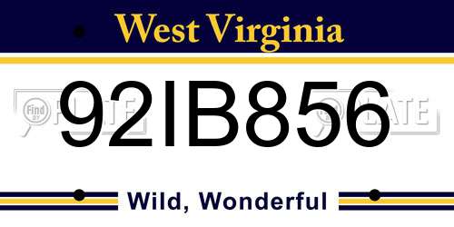 92IB856 West Virginia License Plate
