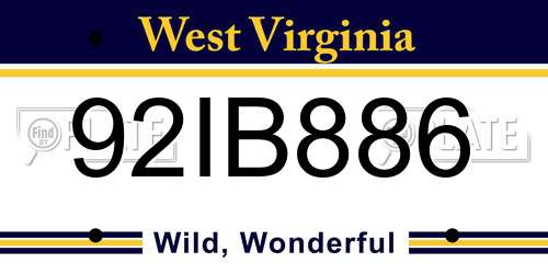 92IB886 West Virginia License Plate