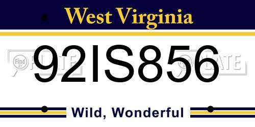 92IS856 West Virginia License Plate
