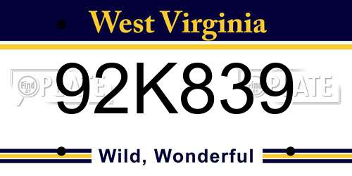92K839 West Virginia License Plate