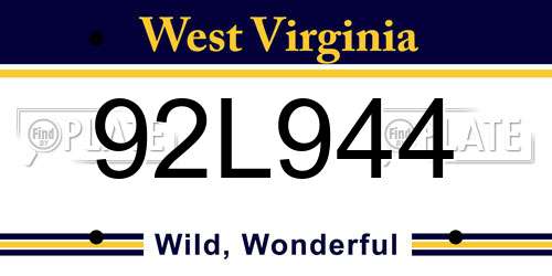 92L944 West Virginia License Plate