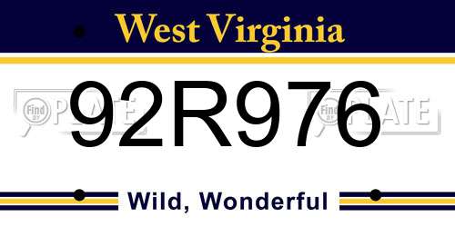 92R976 West Virginia License Plate