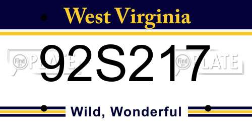 92S217 West Virginia License Plate