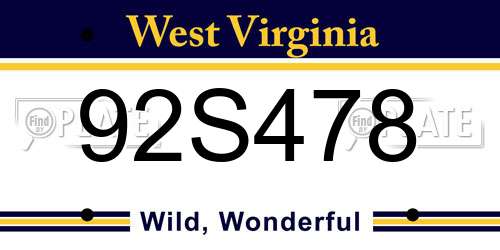 92S478 West Virginia License Plate