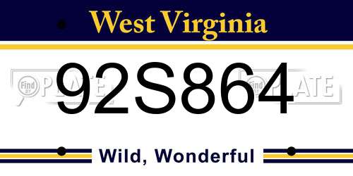 92S864 West Virginia License Plate