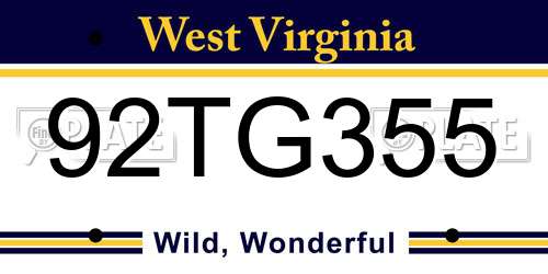 92TG355 West Virginia License Plate