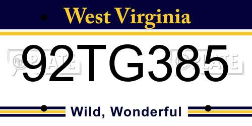 92TG385 West Virginia License Plate