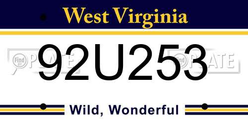92U253 West Virginia License Plate