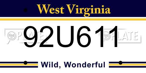 92U611 West Virginia License Plate