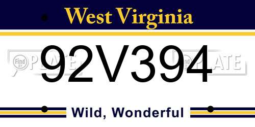 92V394 West Virginia License Plate