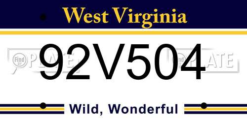 92V504 West Virginia License Plate