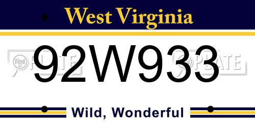92W933 West Virginia License Plate