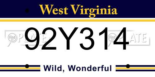92Y314 West Virginia License Plate