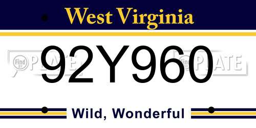 92Y960 West Virginia License Plate